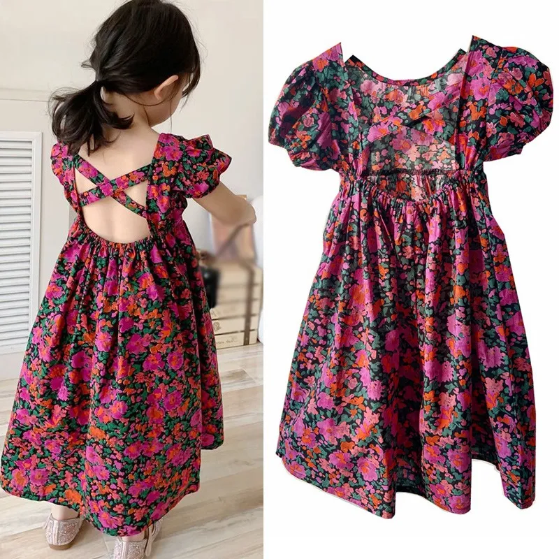 Meisje Jurk Prinses Fairy Bloemen Backless Casual Sundress Holiday Beach Party Trouwjurk Kinderen Zomerkleding Nieuwe Stijl