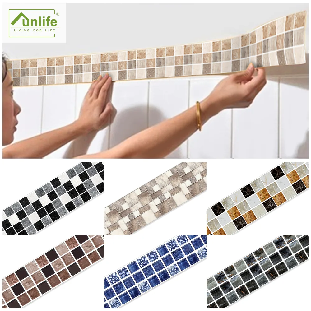 Adesivos de parede Funlife Adesivo de borda de azulejo de parede Adesivo de parede removível fGreek Buiding Blocks Peel Stick à prova de óleo para banheiro de chão de cozinha 230718