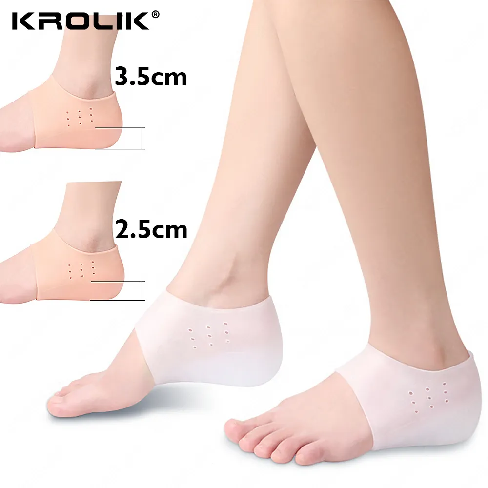 Pièces de chaussures Accessoires 25 cm 35 cm Respirant Augmenter la hauteur Coussinets en gel de silicone Talon Semelle intérieure surélevée dans les chaussettes Soulager la fasciite plantaire Soins des pieds 230718