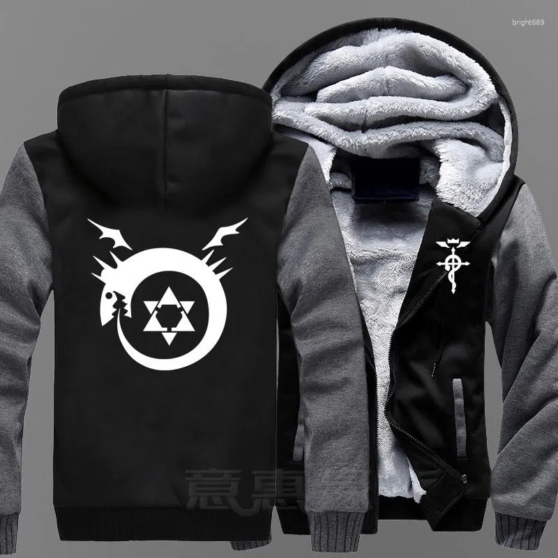 Moletons masculinos Fullmetal Alchemist Moletom com capuz Anime Edward Elric Casaco Jaqueta de inverno Masculino Suéter grosso com zíper