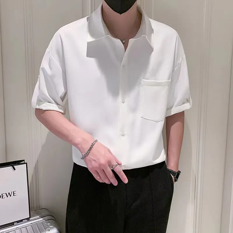 シニアセンスVネックポロシャツメンズサマーファッションブランドZhuai Ice Silk Short Sleeve Tシャツ2023新しいメンズレジャースーツ