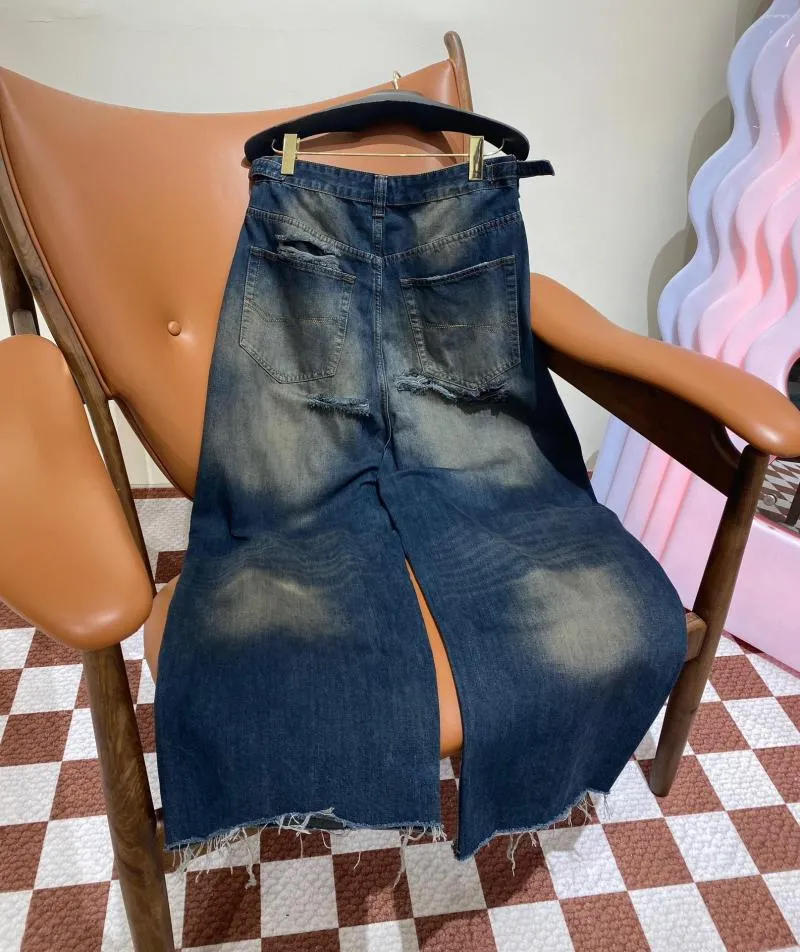 Jeans da uomo Design di lavaggio pesante di alta qualità Famoso marchio strappato Fine Sciolto Lusso Puro cotone Uomo a gamba larga originale