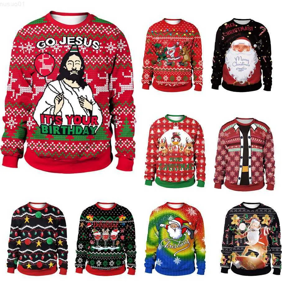 Men's Sweaters Men Women Funny Jesus Ugly Christma Sweater Autumn Pullovers Crew Neck Vacation Party Home Festival Xmas Jumpers Tops Sweatshirt L230719