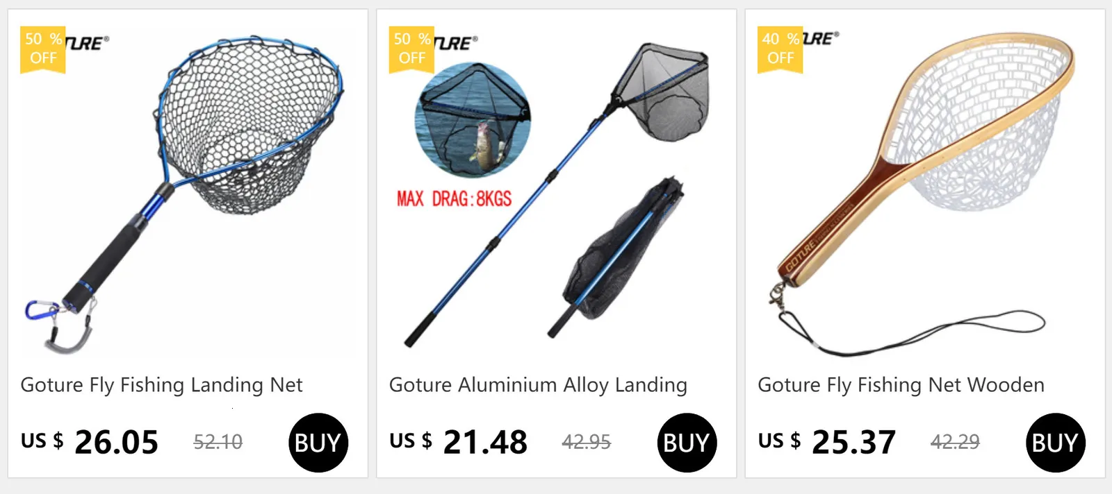 Fishing Accessories Goture Fly Fishing Net Wooden Handle Portable