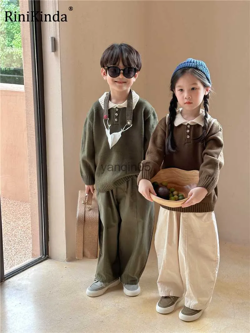 Pullover Kids Fashion Top Ragazzi e ragazze Maglione a maniche lunghe solido 2023 Pullover per bambini in stile preppy coreano per bambini autunno HKD230719