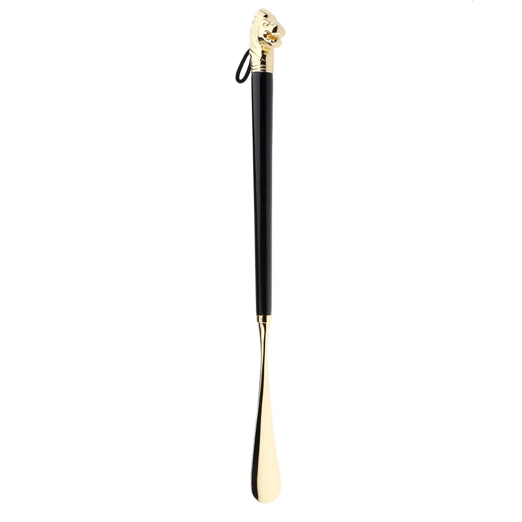 Retro Durable  Head Long Metal Shoehorn Black Wood Handled Shoe Lifter Spoon 49 cm
