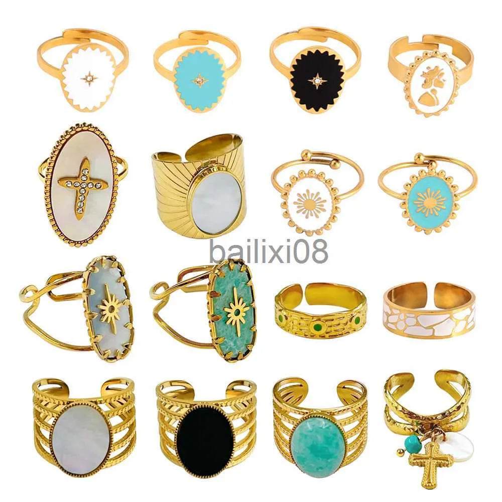 Band Rings Stainless Steel Rings Open Rings For Women Rings Wide Ring Colorful Geometry Chain Female Rings Jewelry Party Gift Wholesale J230719