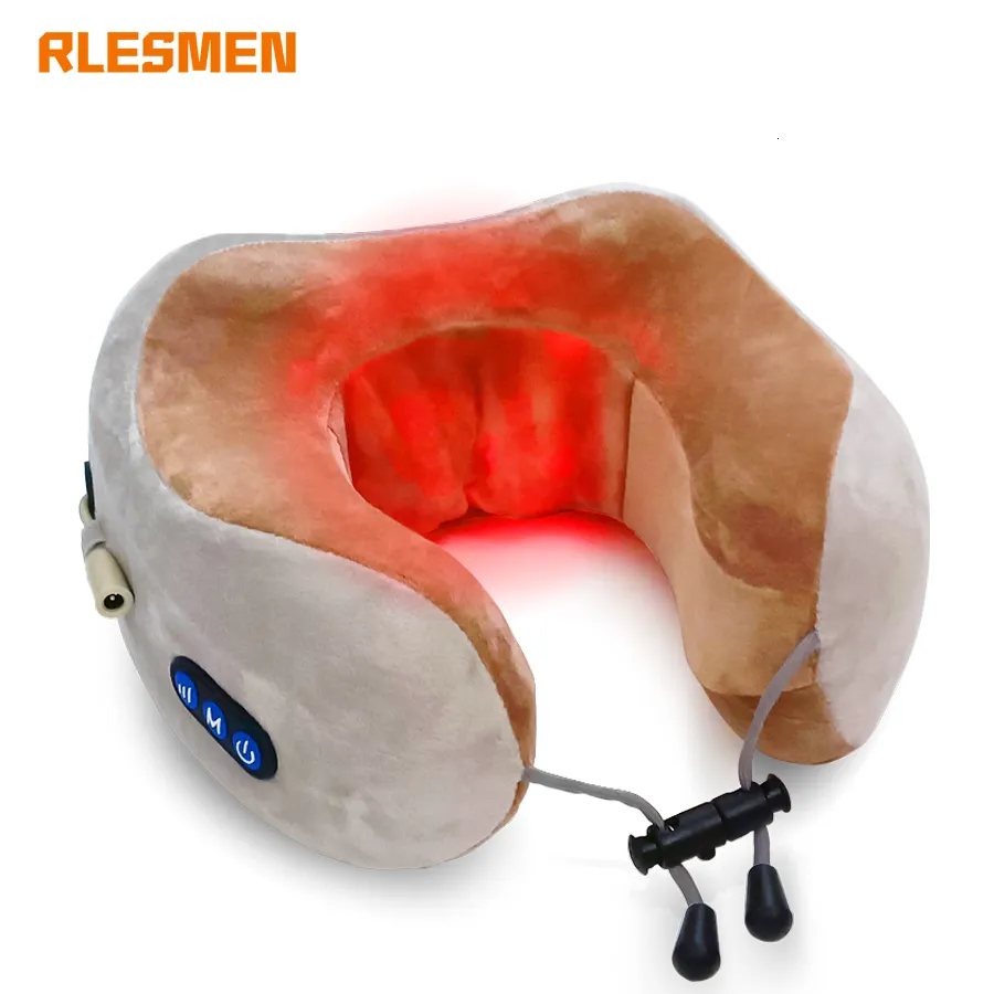 Andra massageföremål Travel Neck Massager Ushaped Electric Pillow With Heat Memory Foam Soft Sleeping Airplane Pillows Cervical Health Care 230718