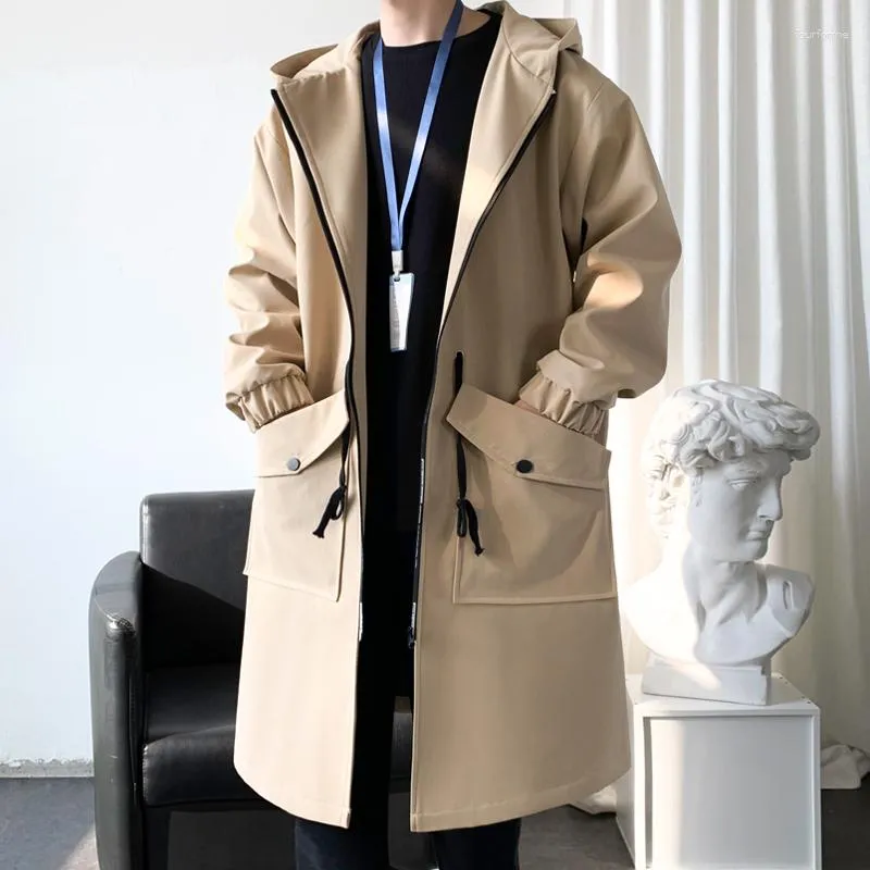 남자 트렌치 코트 재킷 재킷 남성 힙합 한국 패션 Haruku 후드 재킷 윈드 브레이커 오버 코트 남성 스트리트웨어 의류
