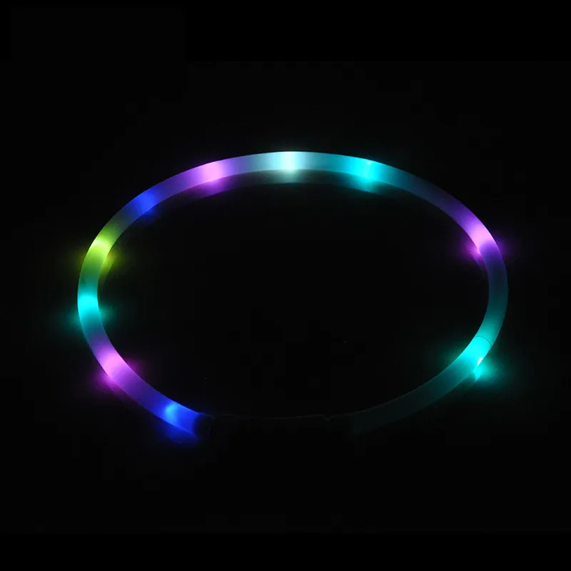 Hundhalsar Leases Dog Collar LED Lätt blinkande natt USB laddning av hundkatthalsar USB Lysande krage Pet Collarneck Decoration Glowing In Dark 230719