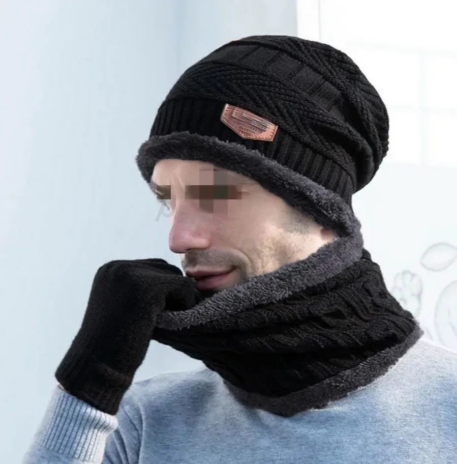 23 cappelli da uomo carhart Winter Knit carhart Beanie Hat Neck Guanti Set Warmer Fleece Foderato Skull Cap Infinity Sciarpe Touch Screen Guanti per Uomo Donna nero grigio