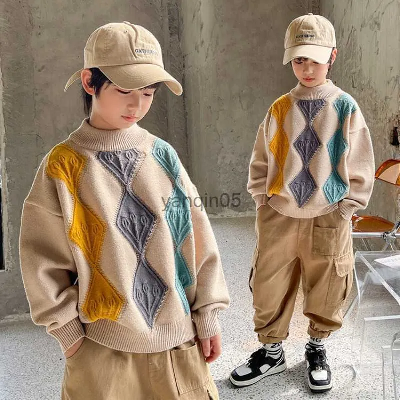 Pullover Boys' Sweater Winter New Pullover Thickened Autumn Winter Middle And Large Children's Western-style Knitwear Christmas Sweater HKD230719