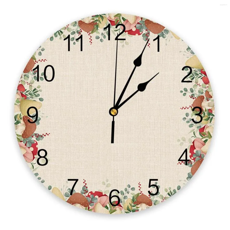 Wall Clocks Autumn Mushrooms Plants Leaves Clock Large Modern Kitchen Dinning Round Bedroom Silent Hanging Watch