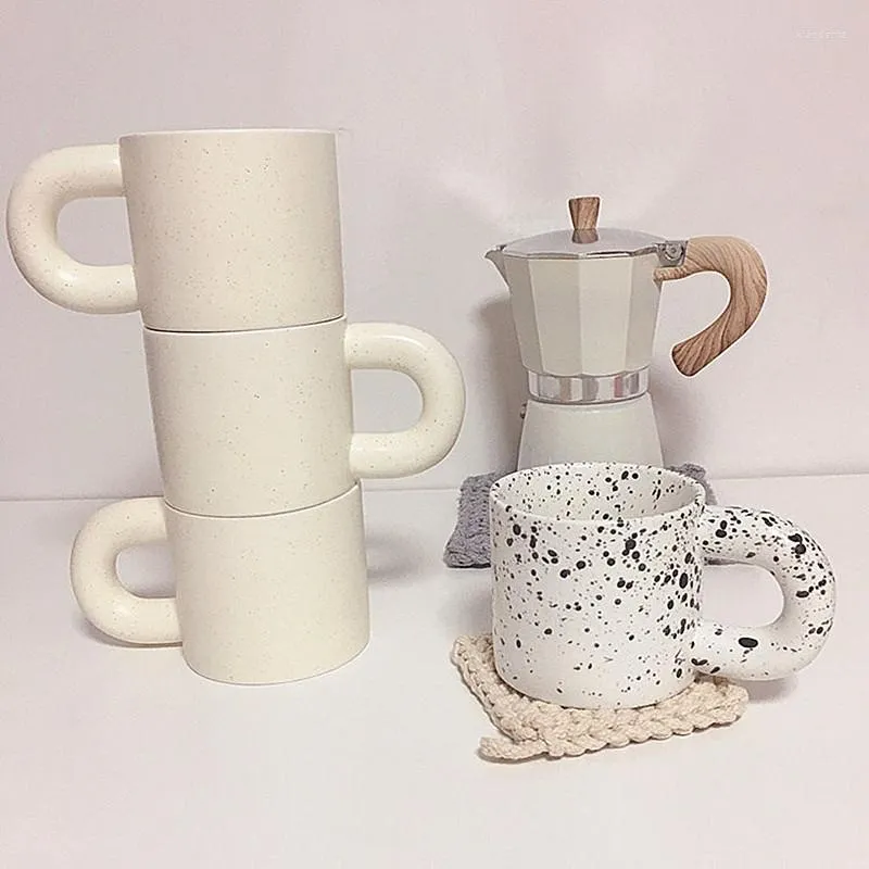 Mugs Design Ceramic Large Ear Mug Handmade Splashed Ink Fat Handle Coffee Cups Beautiful European Office Drinking Set