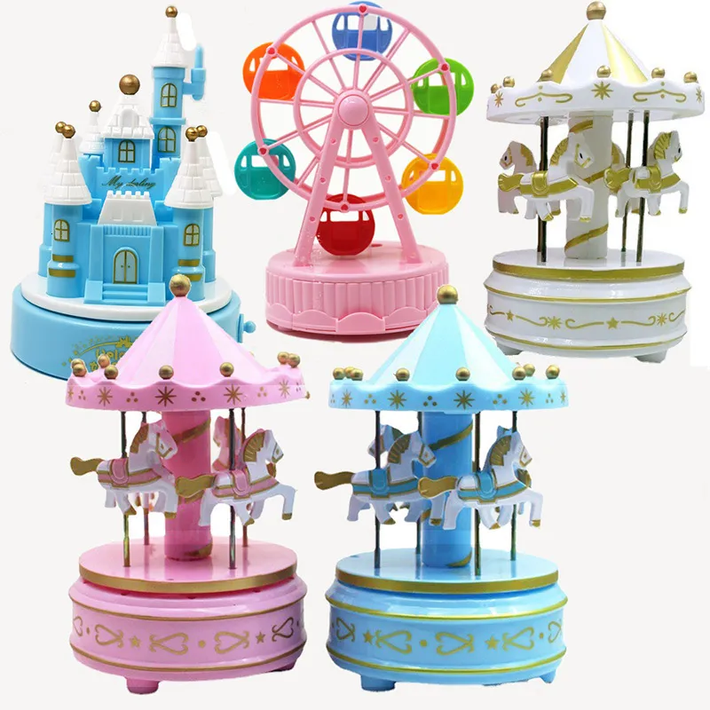 Decorative Objects Figurines Carousel Musical Box Plastic Music Box Birthday Gift Home Decoration Accessories Valentine's Day Gift 230718