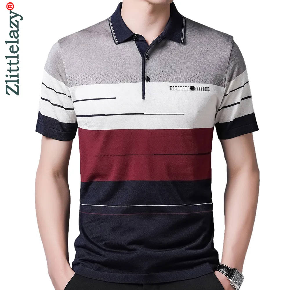 Męska marka Polos z krótkim rękawem Polo Tshirt Casual Summer Stripe Clothing Shirt Fashion Slim Fit 722 230718