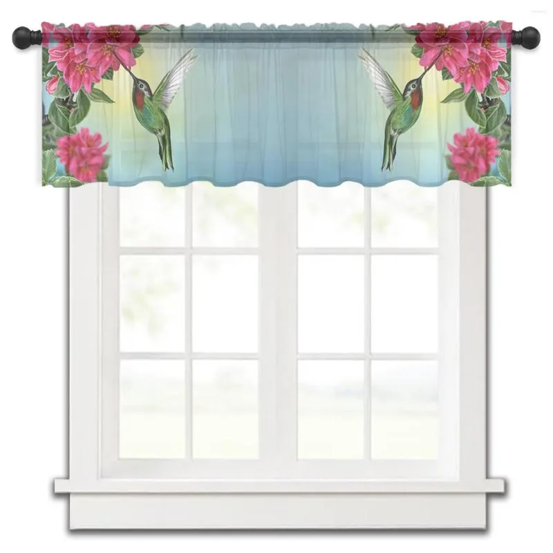Rideau printemps fleur colibri cuisine petite fenêtre Tulle pure courte chambre salon décor à la maison Voile rideaux