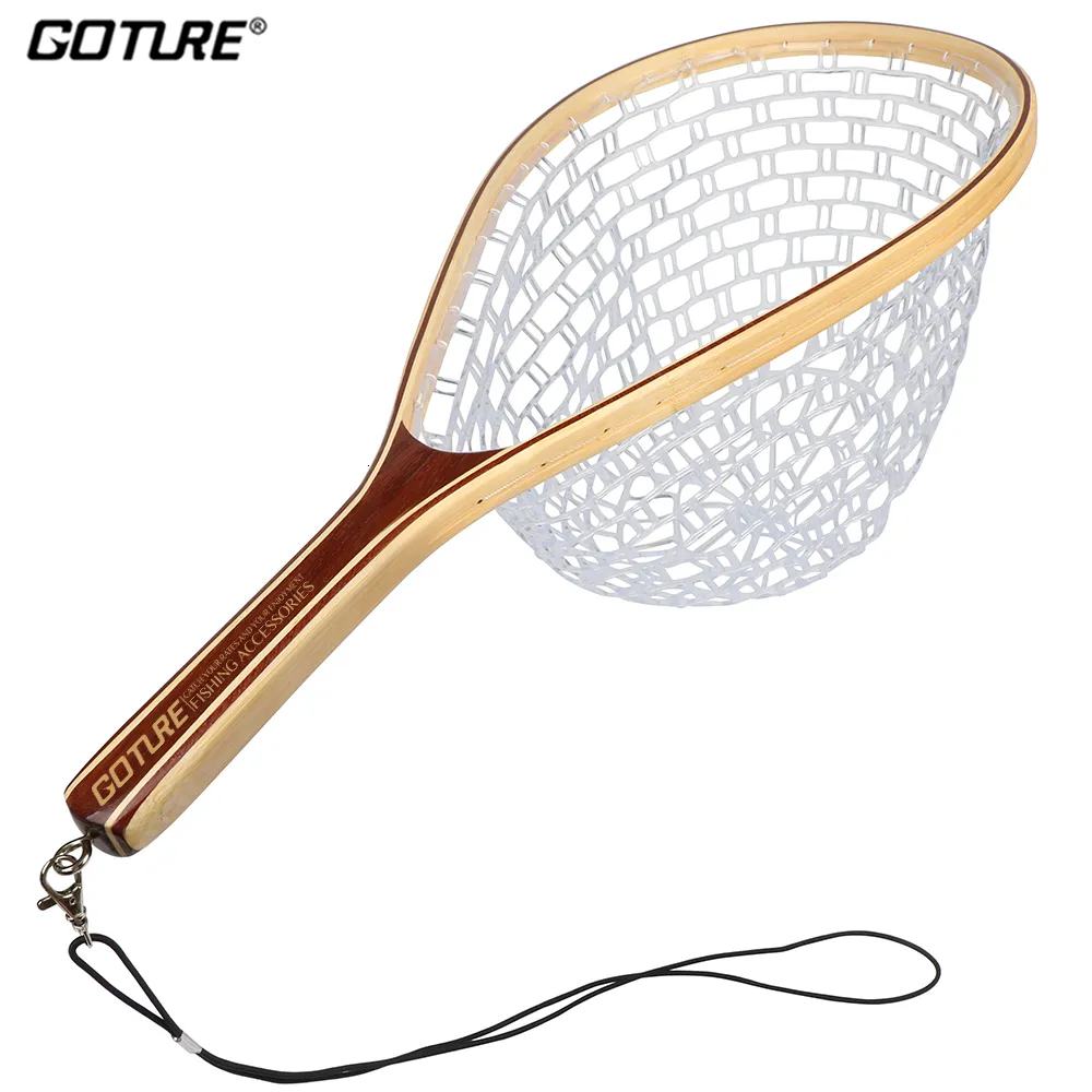 Goture Fly Fishing Net Portable Wooden Handle Casting Network