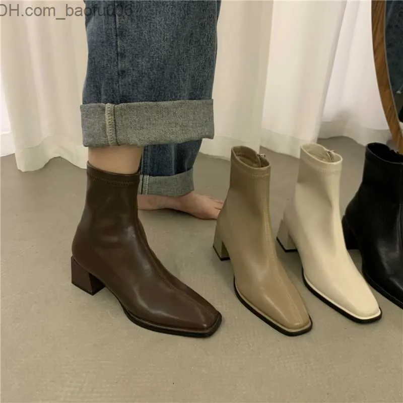 Brown square toe ankle boots hot sale