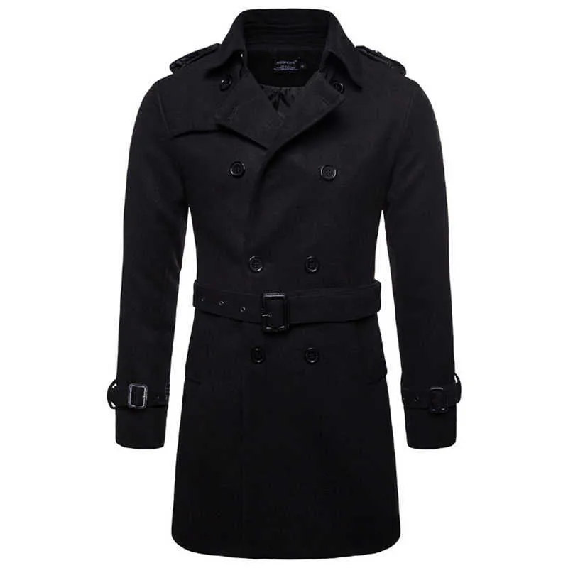 Casaco masculino de mistura de lã Europa e América longo de mistura de lã masculino outono inverno jaqueta corta-vento com seios duplos masculino marca Pea Coat tamanho americano XXL HKD230718