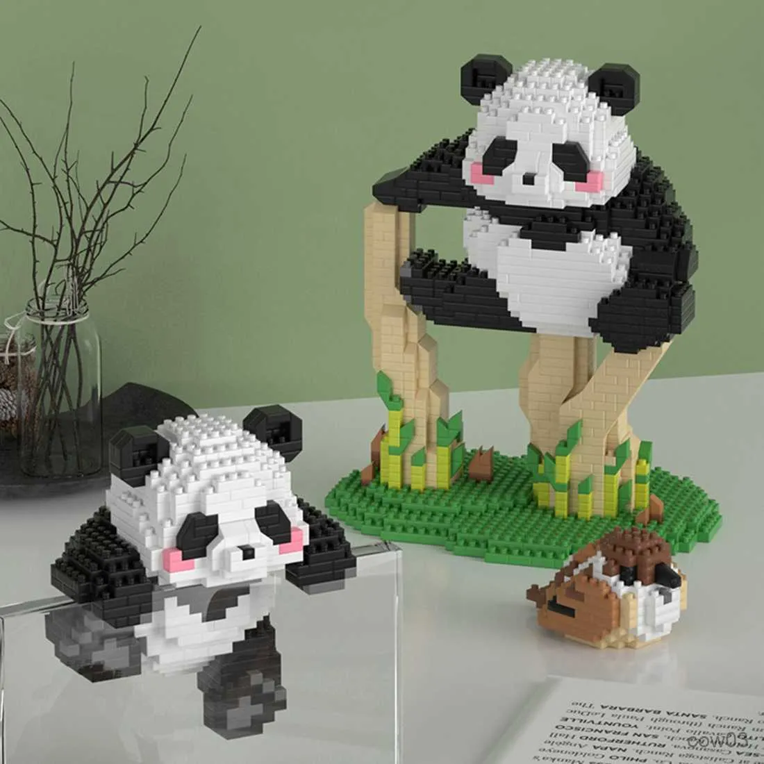 Block Panda Micro Building Blocks Model Söta djur Mini Bricks Figur av tre monteringsspel för barn för barngåvor i R230720