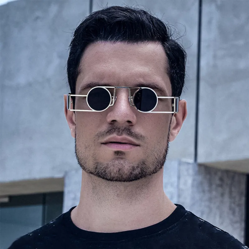 Güneş gözlükleri erkekler için yuvarlak punk moda gözlükleri steampunk sunglasse retro gölgeler vazos dekorativos gafas de sol zonnebril 230718