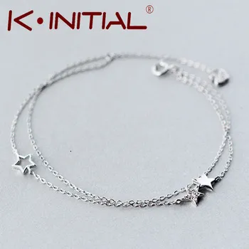 Kinitial 1Pcs 925 Silver Hollow Star Bracelets & Bangles New Fashion Pentagram Bracelet For Women Cuff Party Gift