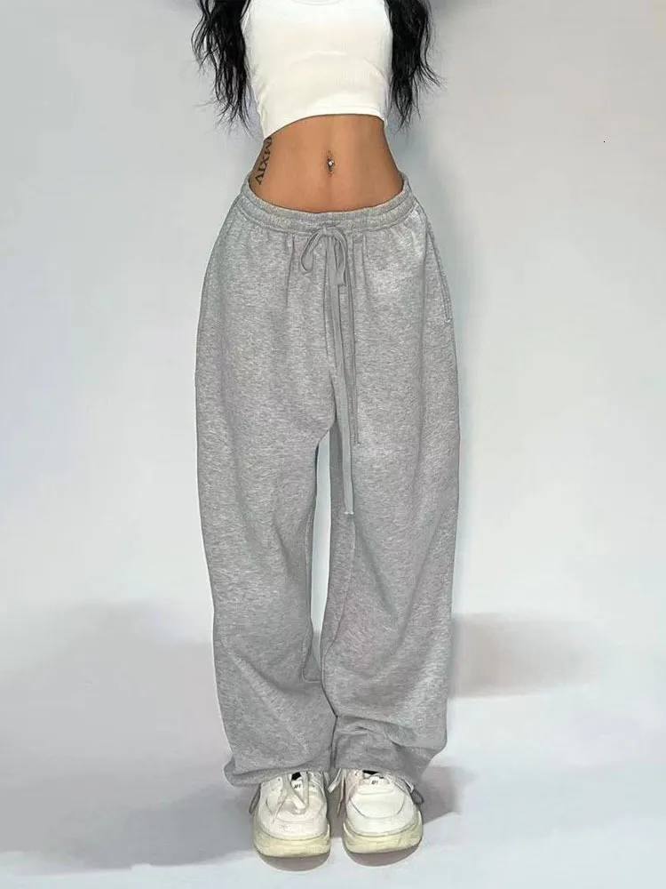 Kvinnor byxor s houzhou casual grå sweatpant bred ben svarta joggar klassiska baggy streetwear kvinnliga stora sportbyxor alla matchar 230718