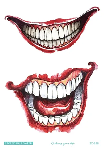 임시 tatoo 가짜 문신 스티커 해피 할로윈 흉터 입술 미소 플래시 문신 손발 방수 문신 여자 아이들