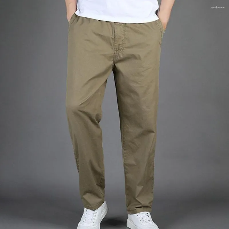 Herrenanzüge Herren Casual Cargo Baumwolle Hosen Männer Tasche Lose Gerade Elastische Arbeitshose Marke Fit Jogger Männlich Super Große Größe