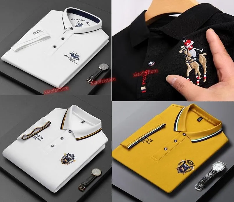 2023High end designer de algodão moda bordado camisa polo masculina verão casual coreano manga curta t camisa lapela tendência masculina