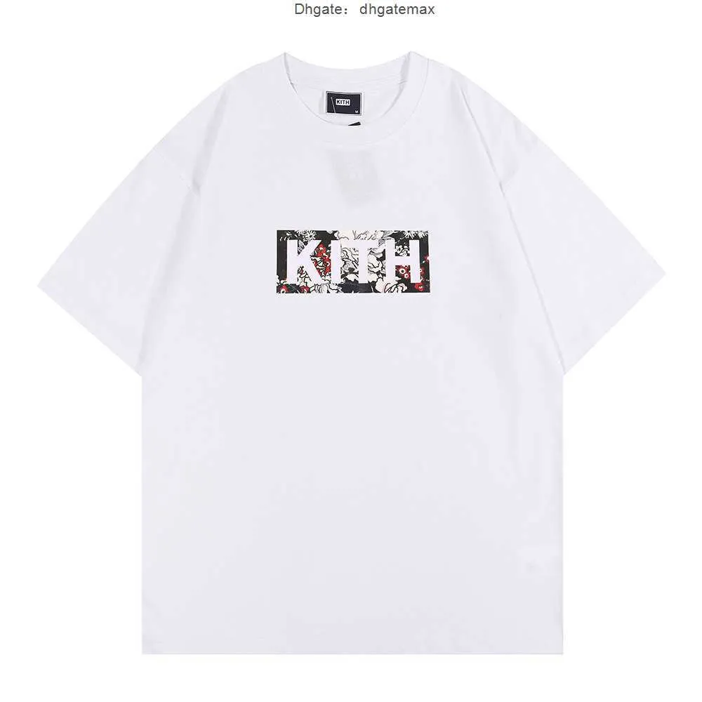T-shirt da uomo alla moda KITH girocollo pullover manica corta lettera stampa floreale t-shirt unisex in cotone sciolto TEE