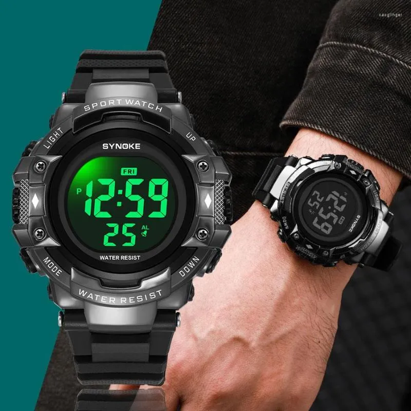 Orologi da polso SYNOKE Orologi digitali neri per uomo Orologio con quadrante grande 50M Sveglia impermeabile Cronometro Relogio Masculino 2023