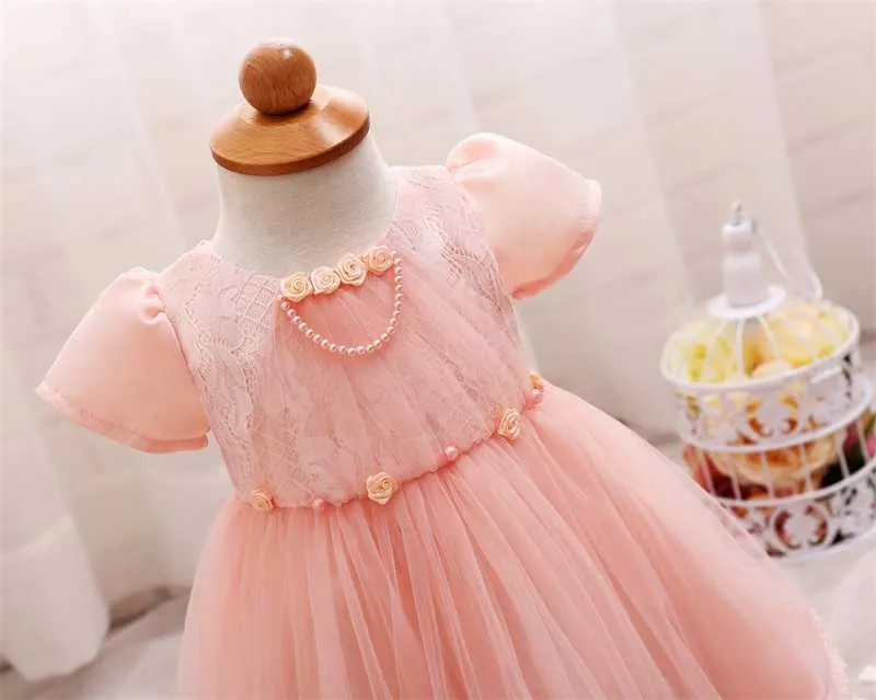 Mädchenkleider 0–2 Jahre, weißes Kleid für Babys, Spitze, Blumenmädchenkleider für Hochzeiten, Kleinkinder, 1. Geburtstag, Prinzessin, Schleife, Kleidung, Babe, Tüllkleid