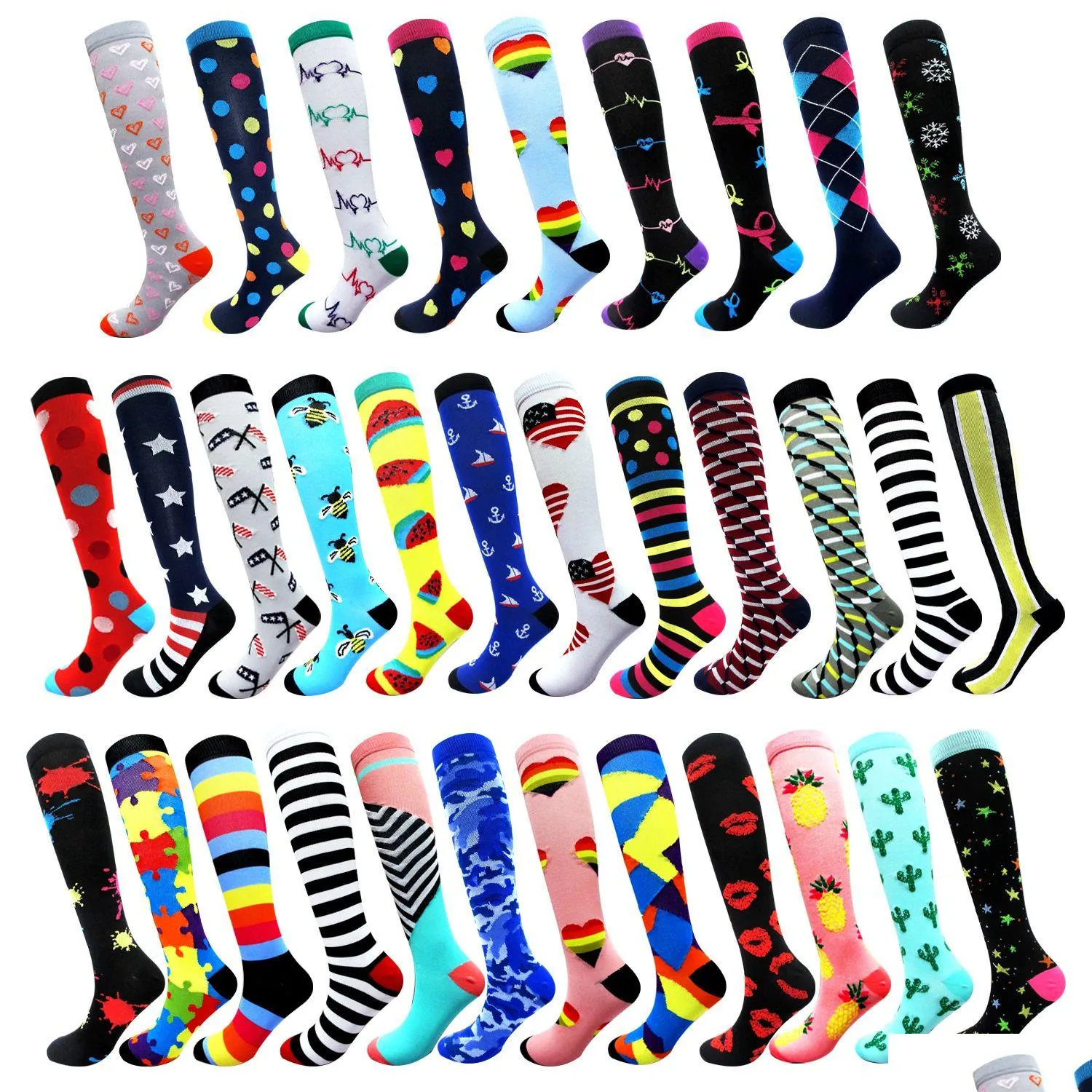 Sports Socks 300Pcs/Lot 28 Colors Women Men Compression Nylon Sock 15-20Mmhg For Running Hiking Flight Travel Circation Athletics Dr Dhlhg