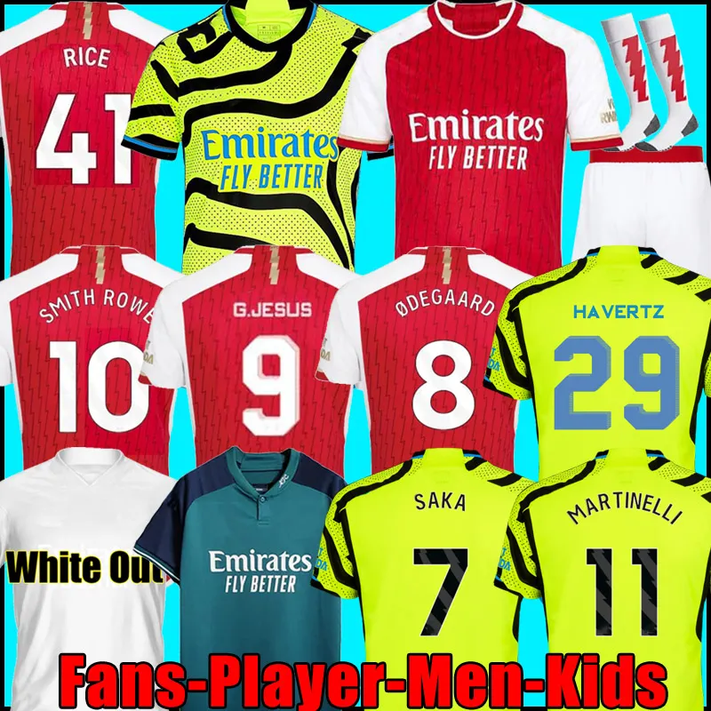 23 24 SAKA soccer jerseys RICE HAVERTZ G. JESUS MARTINELLI SMITH ROWE SALIBA Player version ODEGAARD THOMAS NKETIAH TIERNEY 2023 2024 football shirt Men Kids kit away