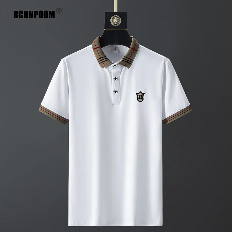 Mens Polos Summer Short Sleeve Polo Shirt Brand Cotton Business Casual Earth Top Embroidery Black Clothing 230718