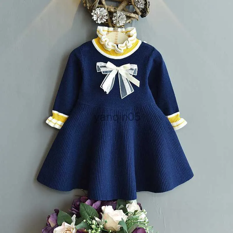 Pullover Fall Kids Frustes for Girls Autumn Costume Girls Sweater Sweater Dress Long Princess Dress Winter Winter Cloths 2-6y HKD230719