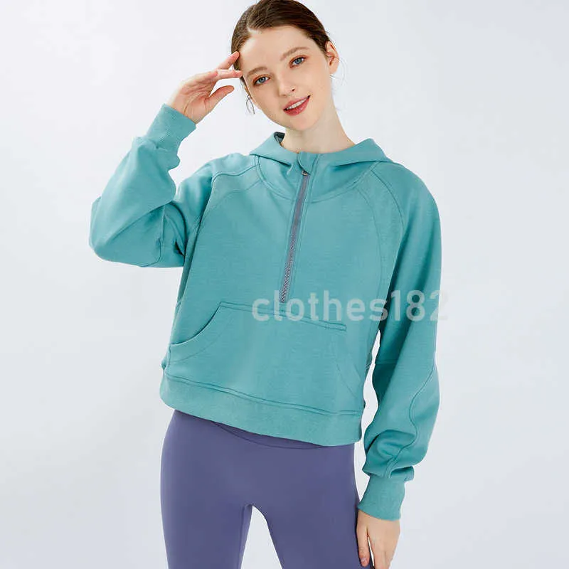 Vêtements de yoga à capuche pour femmes adaptés à la gym loisirs quotidiens badminton aérobic designer sweat à capuche demi-zip sports de plein air nouvelle couleur unie automne et hiver 2164