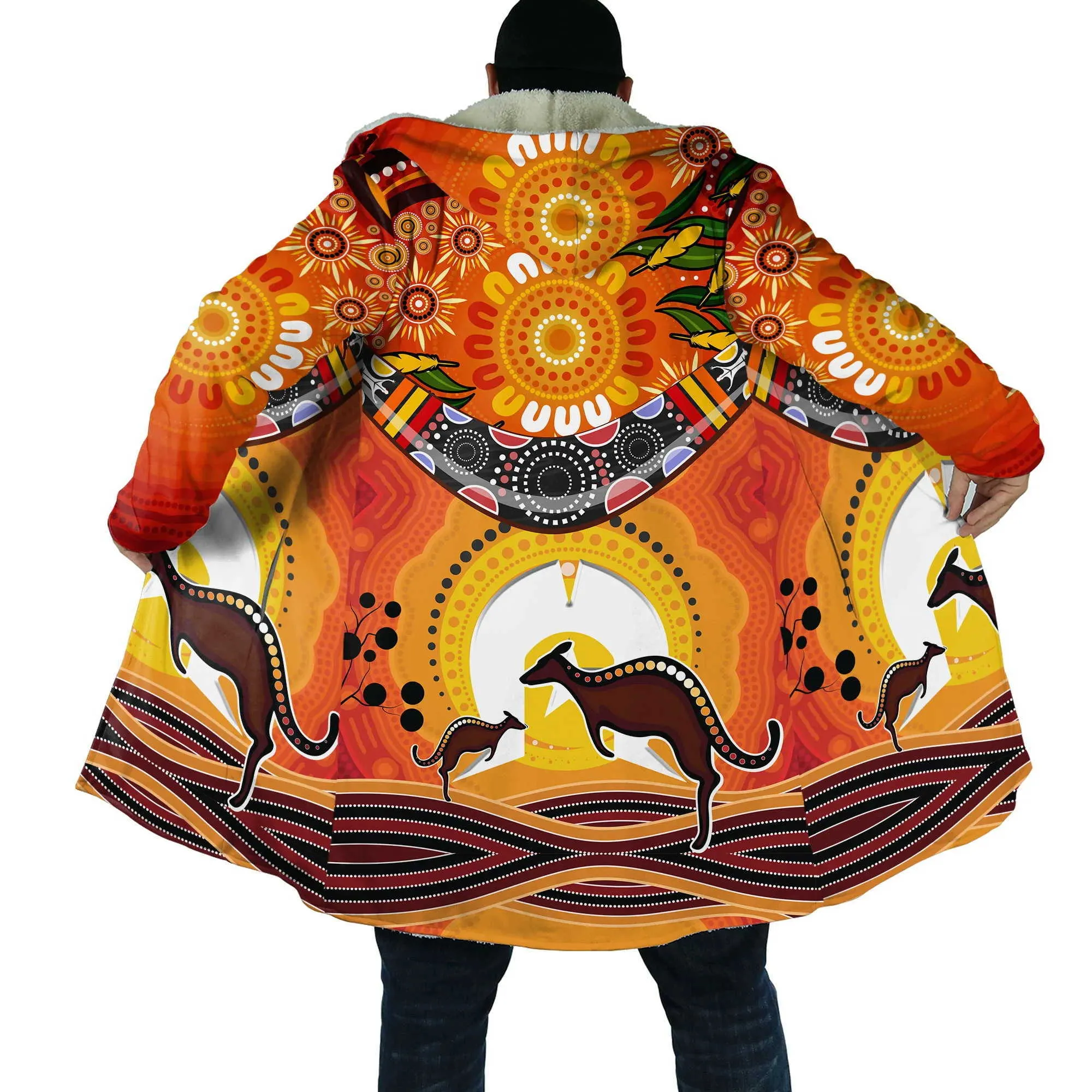 Wolmengsels voor heren PLstar Cosmos Aboriginal Indigenous Australia Kangaroo 3D Print Capuchon Mantel Unisex Winterfleece Windbreker Warme Mantel PZY01 HKD230718