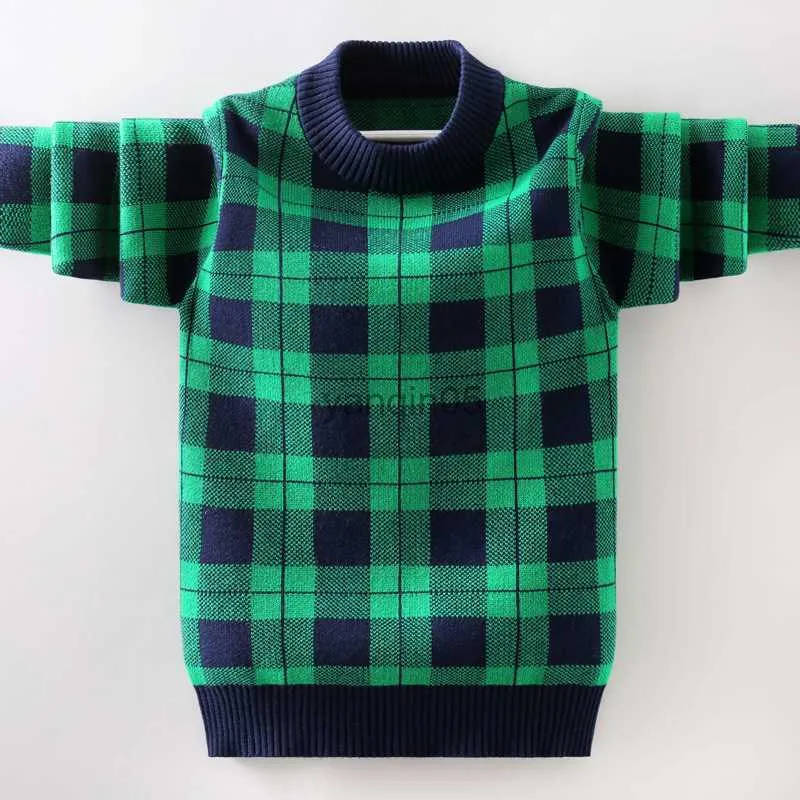 Pullover Kids Warm Sweater Classi Lattice Design Children Knitted 100% Cotton Pullover For Teen Boy 4-15 Yeras Autumn/Winter HKD230719