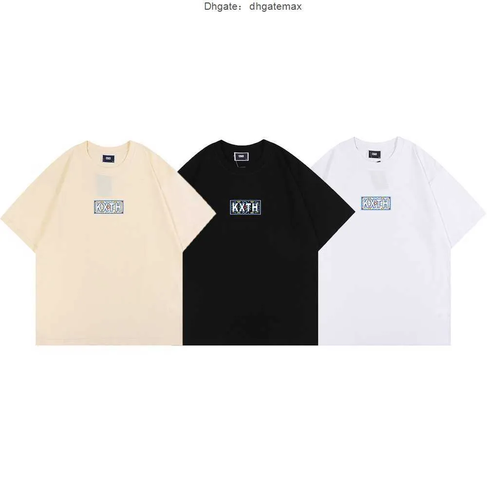 Herr t-shirts kith marockansk kakelbox tee marockansk blå cashew blomma totem kort ärm t-shirt