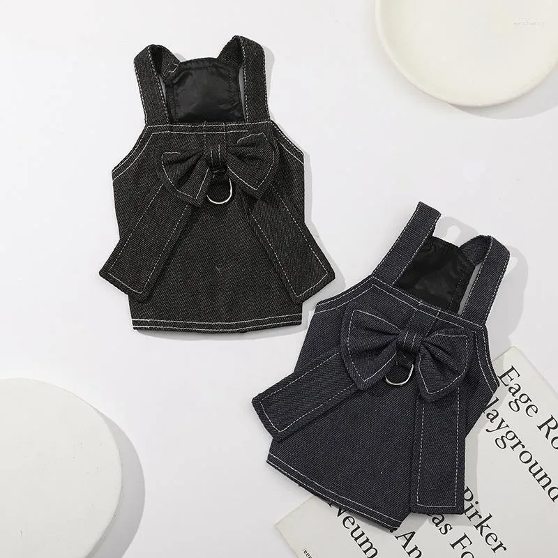 Dog Apparel Denim Vest Cute Bow Dresses For Small Dogs Puppy Skirt Summer Pet Jeans Jacket Dress With Harness Chihuahua Clothes