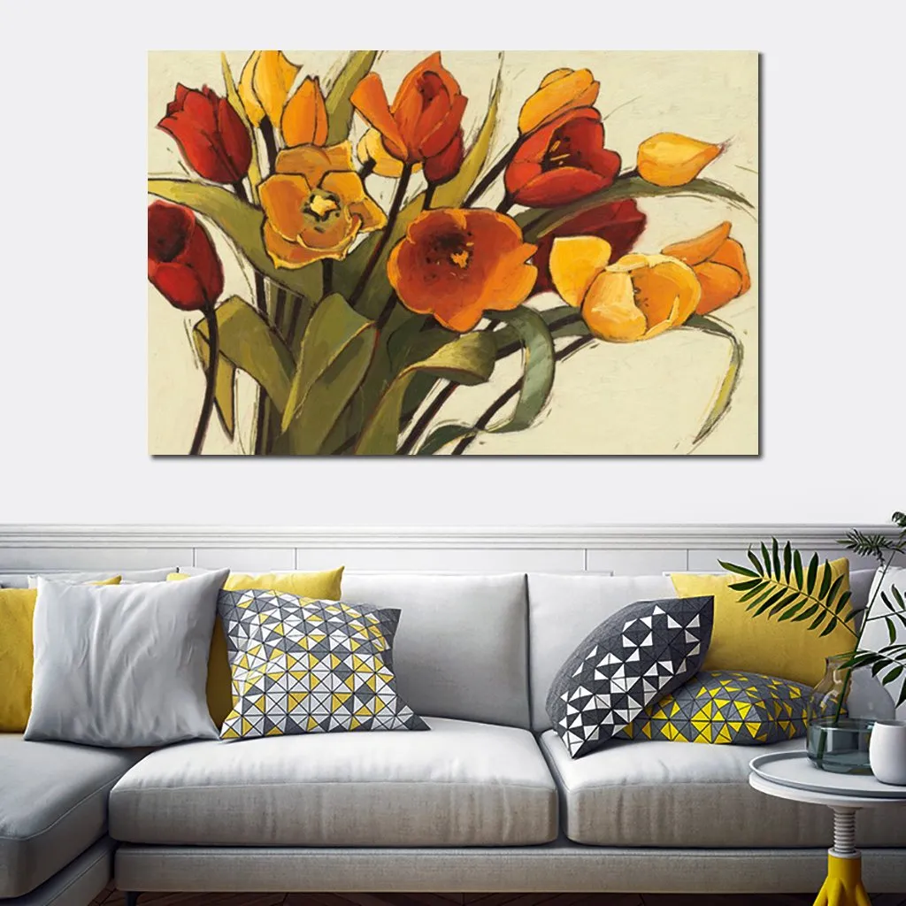 Textured Contemporary Art Tulip Time Hand Painted Village Scenic Canvas Painting Bedroom Decor