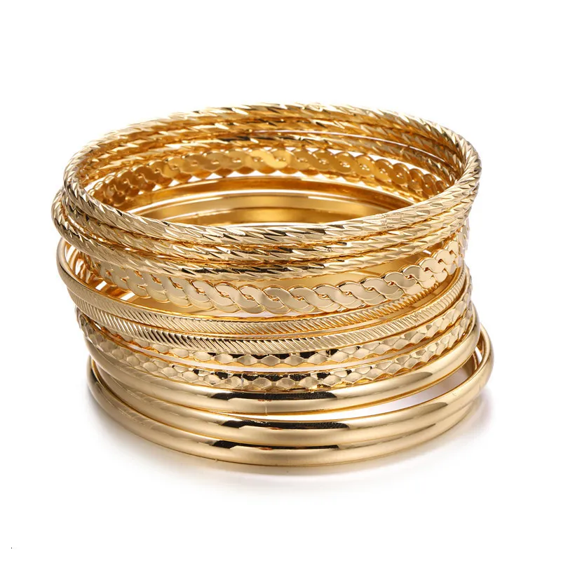 Bangle 12 Piece Punk Curve Cuban Chain Bracelet Set for Women Miami Boho Thick Gold Charm Fashion Jewelry 230719