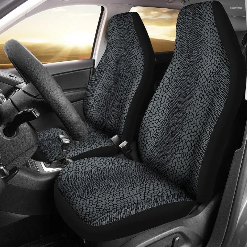 Capas de assento de carro cinza e preto padrão de escamas de cobra de réptil pacote com 2 capa protetora frontal universal