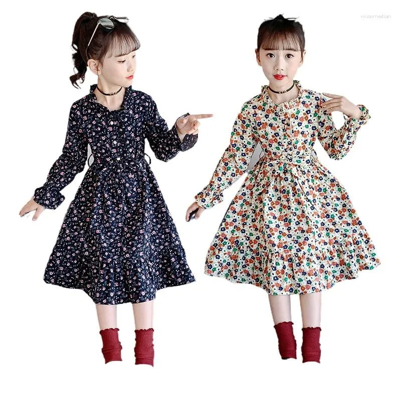 Girl Dresses Spring Autumn Birthday Party Girls Dress Flower Print Cotton Bow Clothes 4 5 6 7 8 9 10 11 12 13 14 Years Kids Ruffle