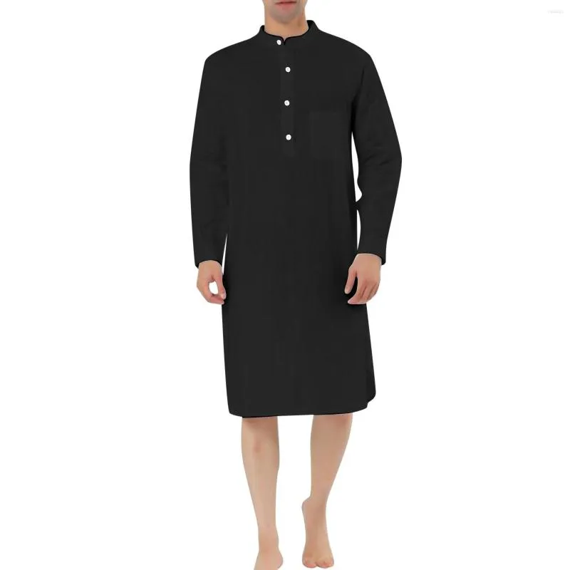 Chemises décontractées pour hommes Vêtements islamiques Mode musulmane Homme Robes longues Manches solides Arabe Arabe Simple Hommes Chemise Jubba Thobe Style rétro