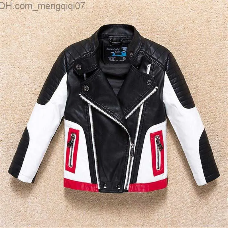 Coat Boys' jacket children's leather jacket children's leather jacket spring and autumn waterproof windproof jacket colorful patchwork motorcycle jacket Z230720