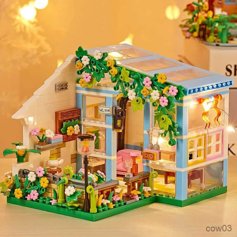 Блоки DIY Маленькие частицы, сгущающиеся блоки розовый сад собирать мебельный кукольный дом миниатюрный дом украшения рождественские подарки R230720